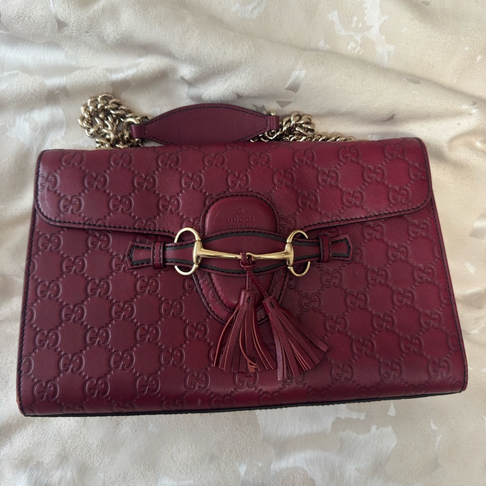 Gucci Red Leather Shoulder Bag with Chain Strap